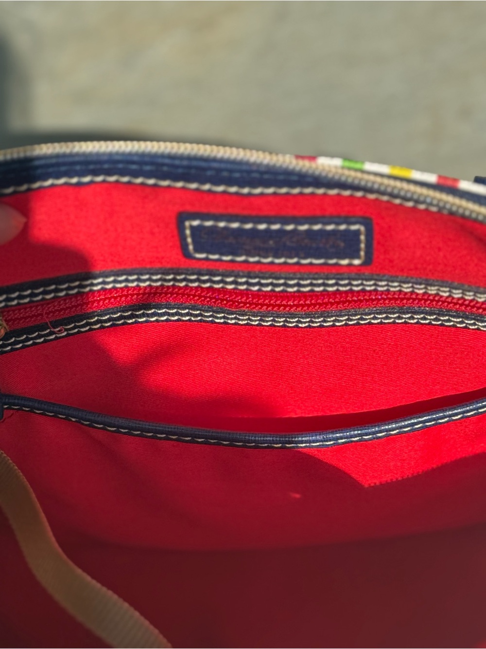 Like New Vintage Dooney &Bourke “Catalina” Striped Satchel with Navy Trim - Picture 6 of 15